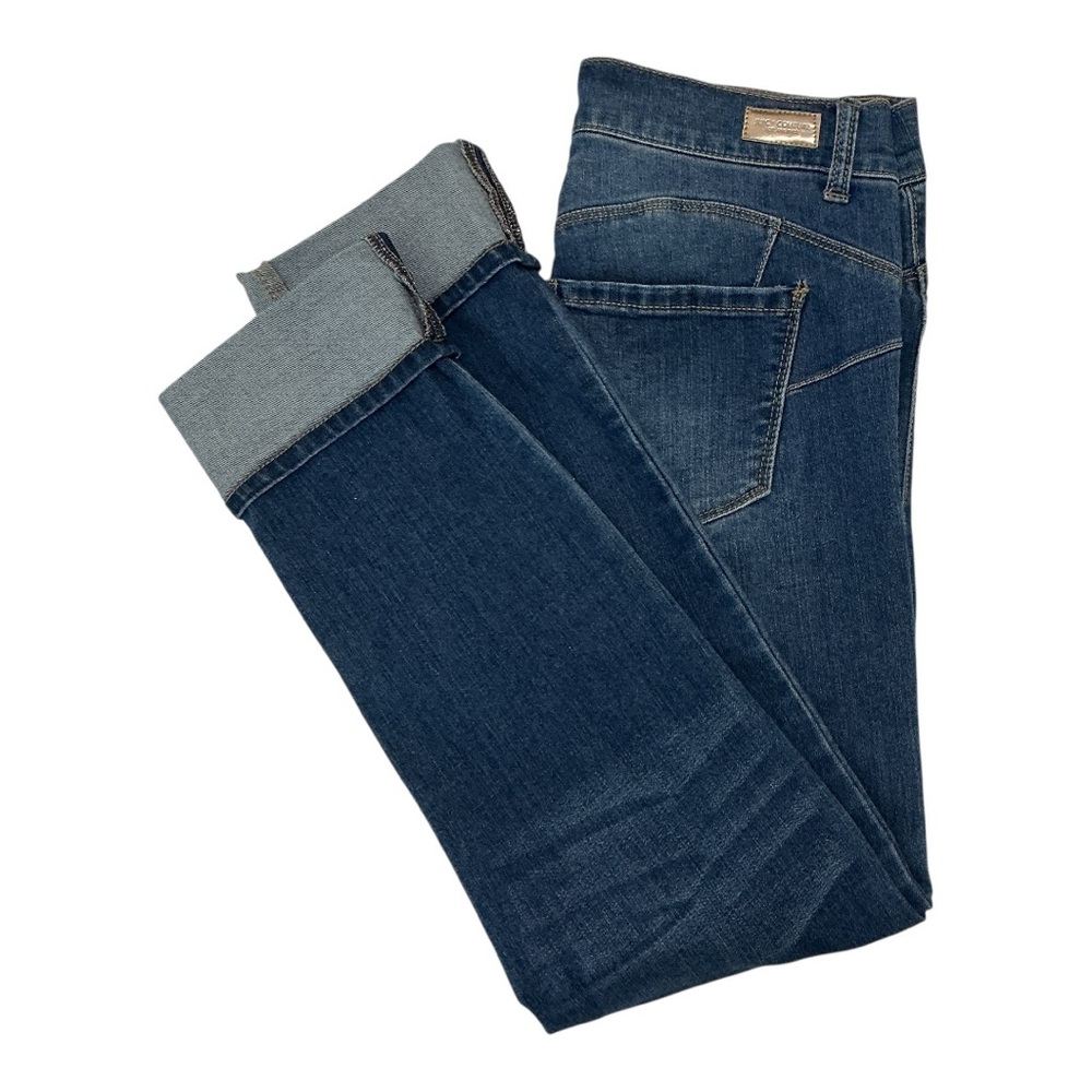 Juicy Couture Size 4 Blue Wash Denim Mid-Rise Roll Cuff Cropped Slim Fit Jeans